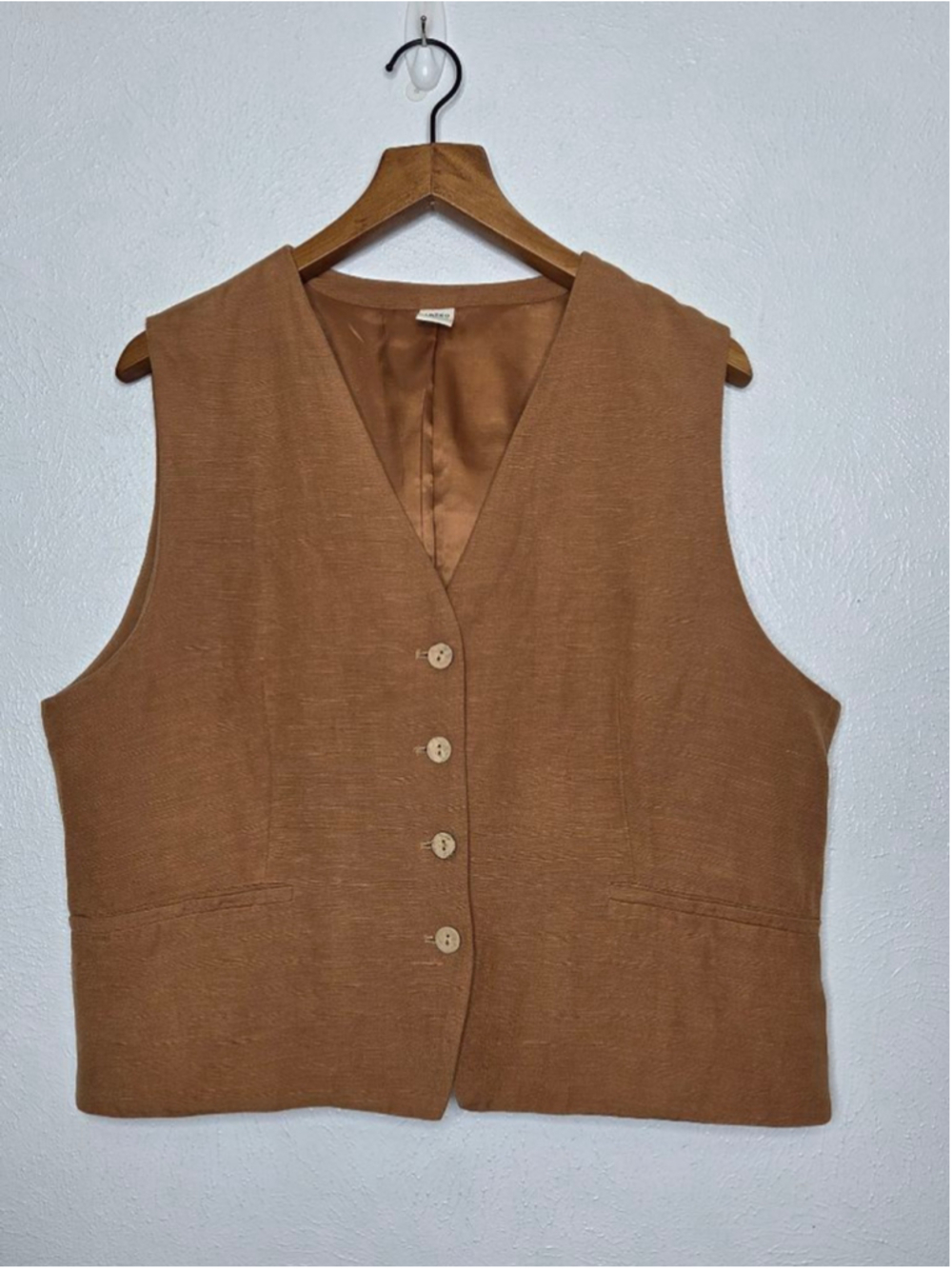 Lintico Brown Vest Women's Size 2X Large Linen Cotton 4 Buttons